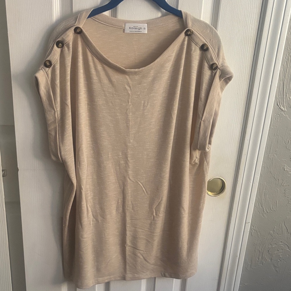 Kaileigh Beige Blouse with Button Details